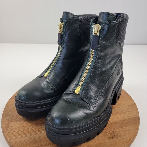 Timberland Everleigh Boot Front Zip Mid Boots Green Leather Womens 7.5 Platform - Picture 2 of 13